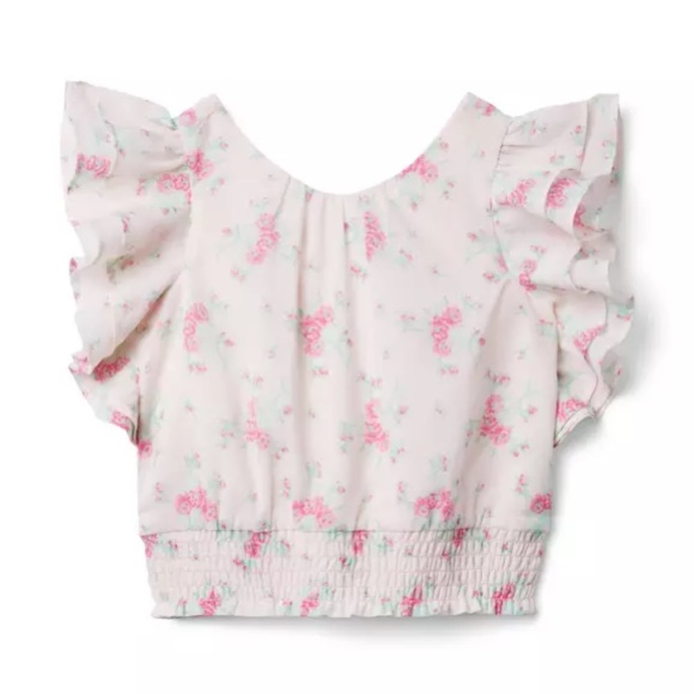 Janie and Jack Floral Ruffle Sleeve Pink Cottagecore Blouse